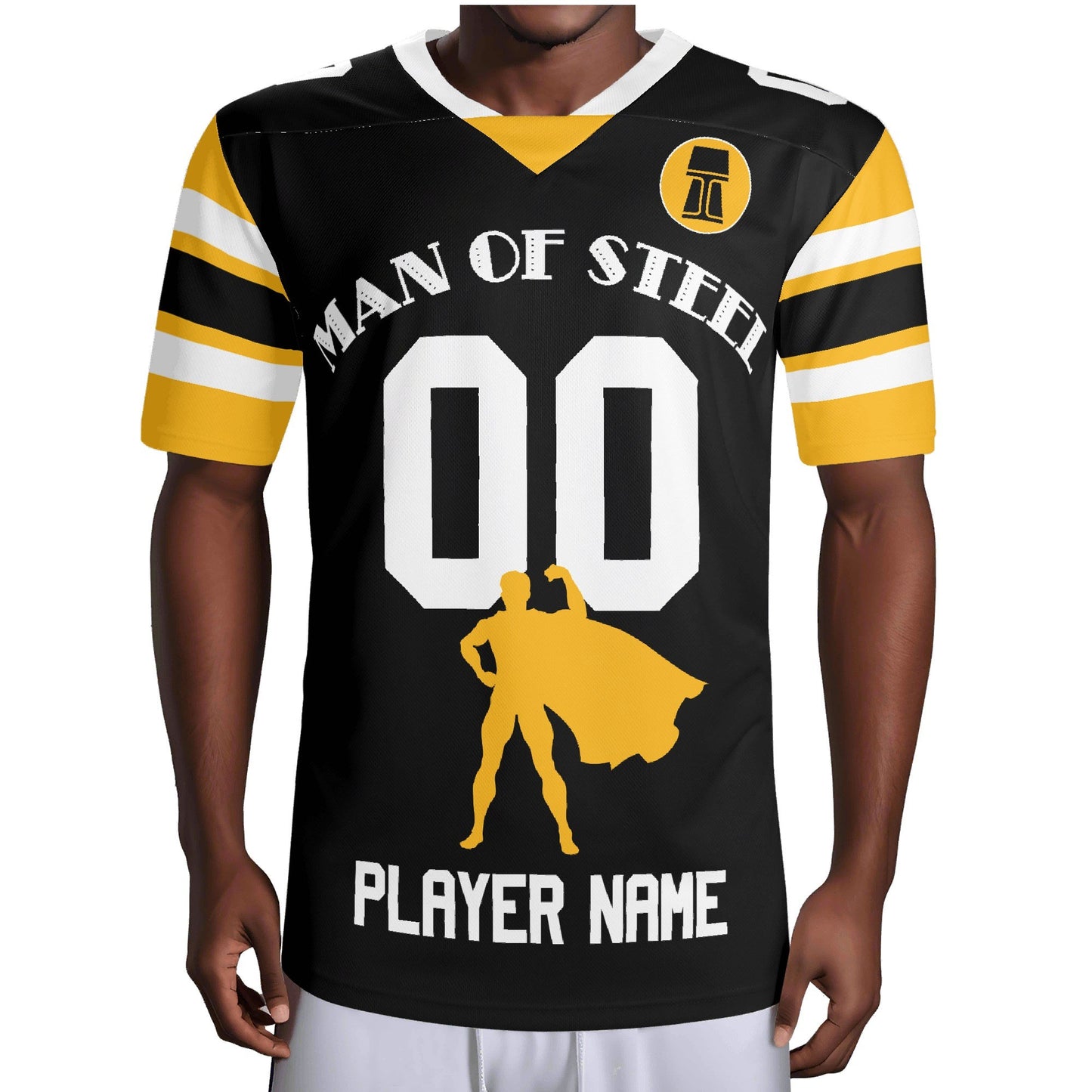 Steel City “Man of Steel” Parody Jersey — Custom Name & Number (Black/Gold, S–7XL)