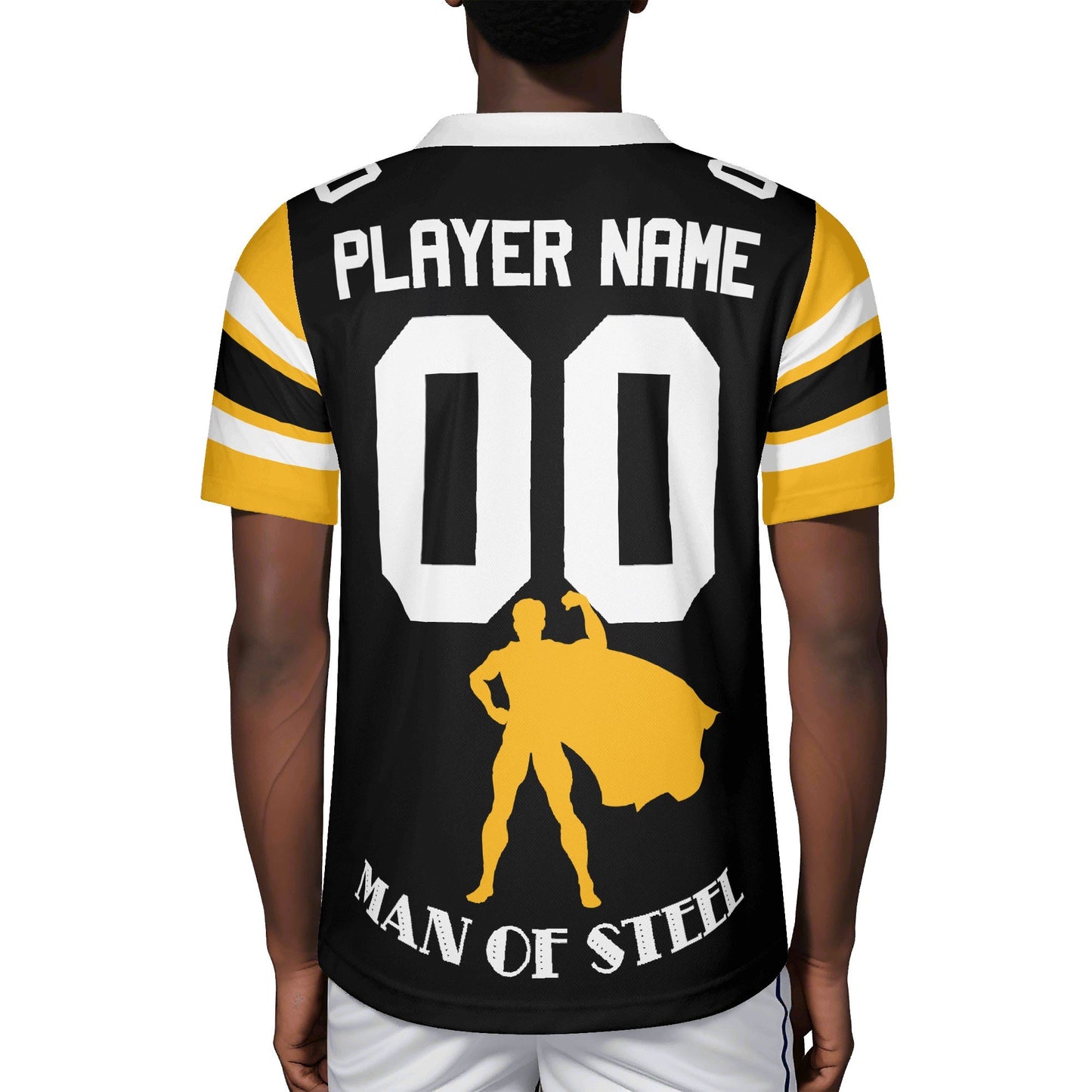 Steel City “Man of Steel” Parody Jersey — Custom Name & Number (Black/Gold, S–7XL)