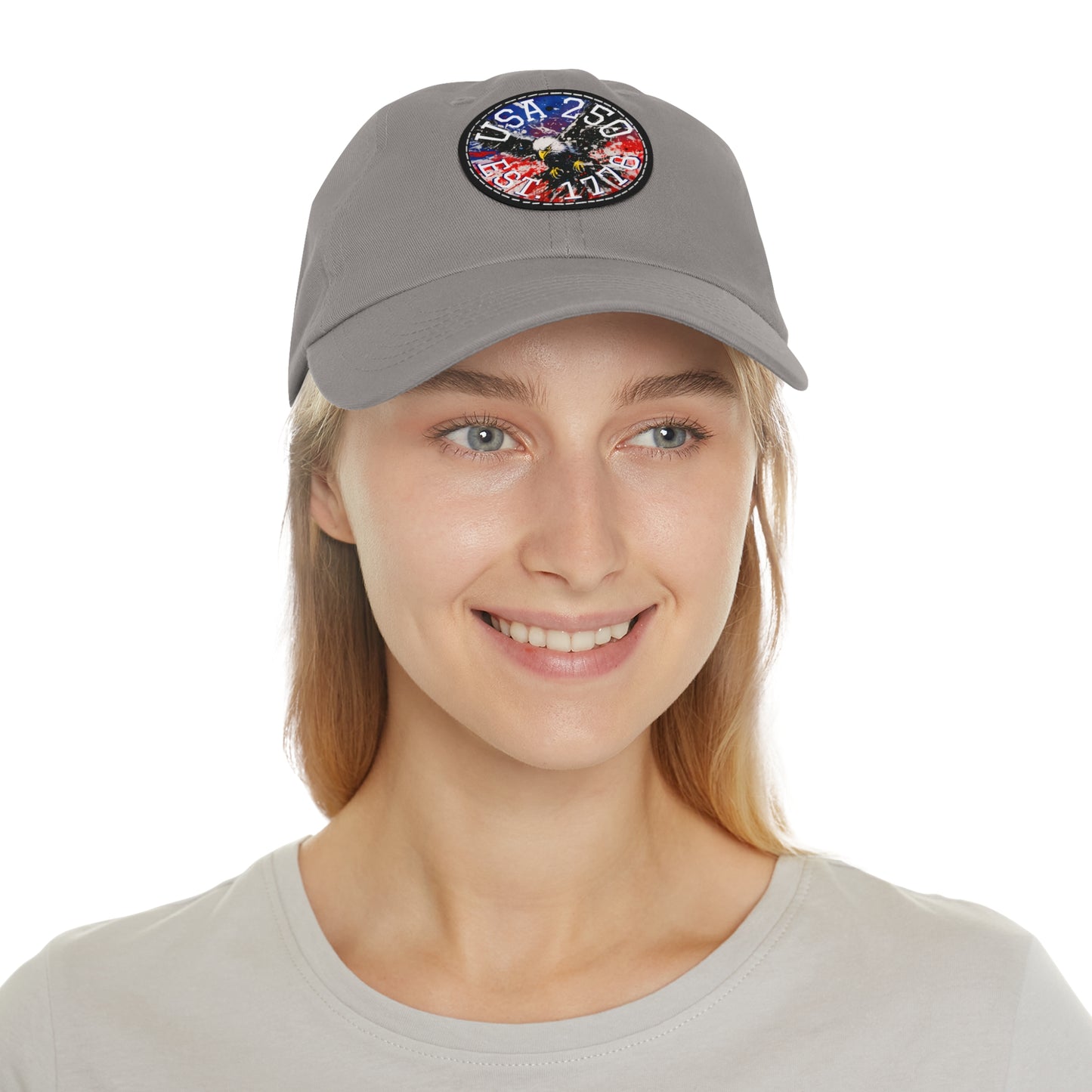 USA 25 Bald Eagle Leather Patch Dad Hat — Patriotic Round Patch Cap