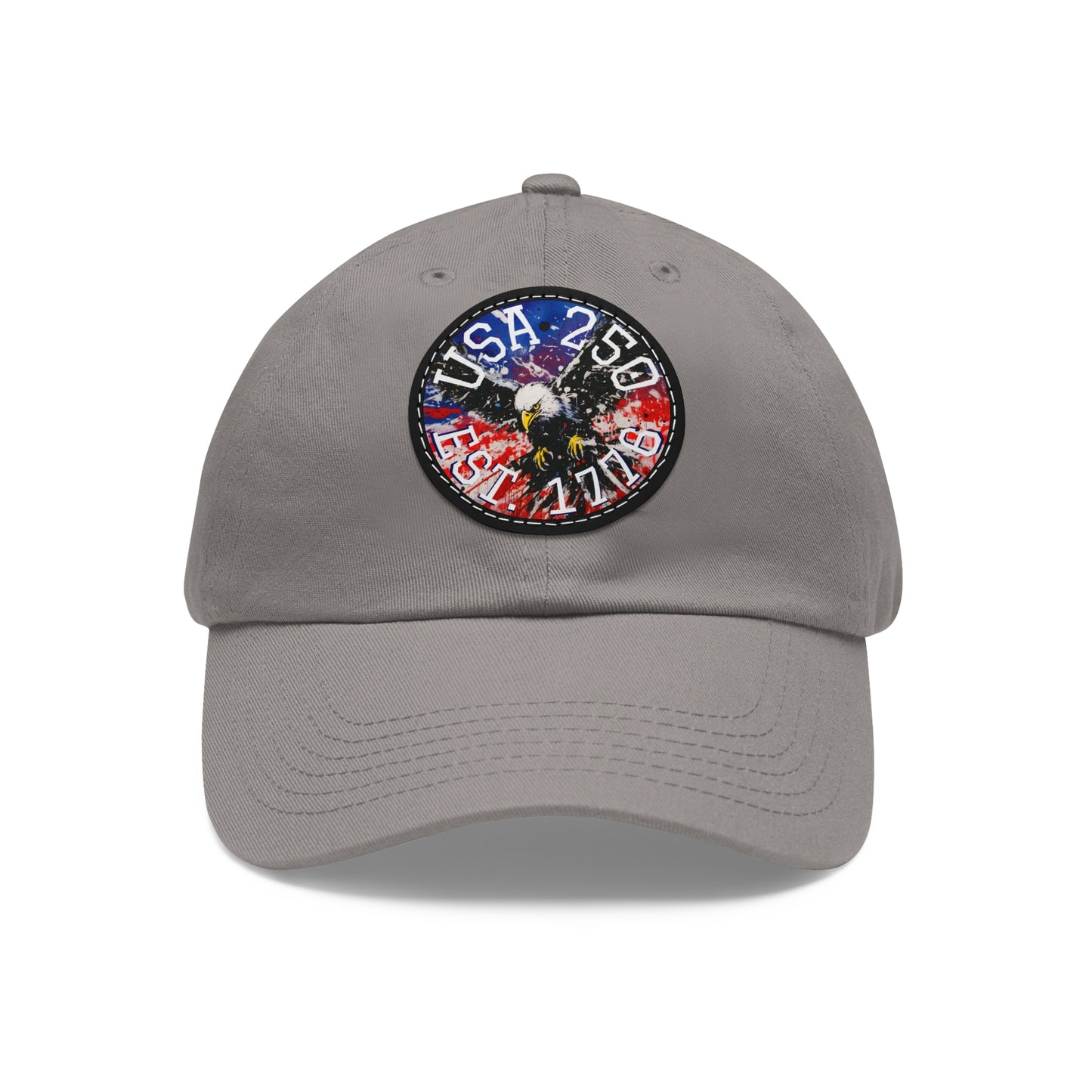 USA 25 Bald Eagle Leather Patch Dad Hat — Patriotic Round Patch Cap
