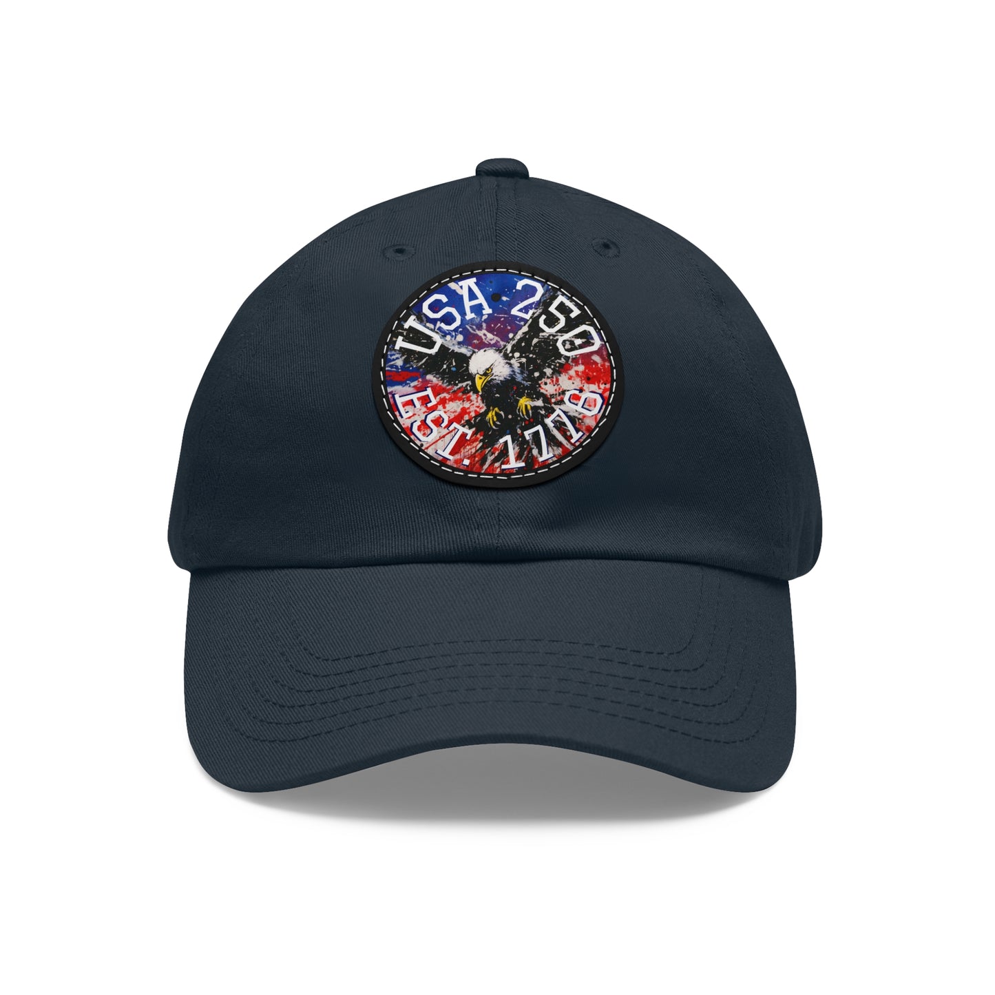USA 25 Bald Eagle Leather Patch Dad Hat — Patriotic Round Patch Cap