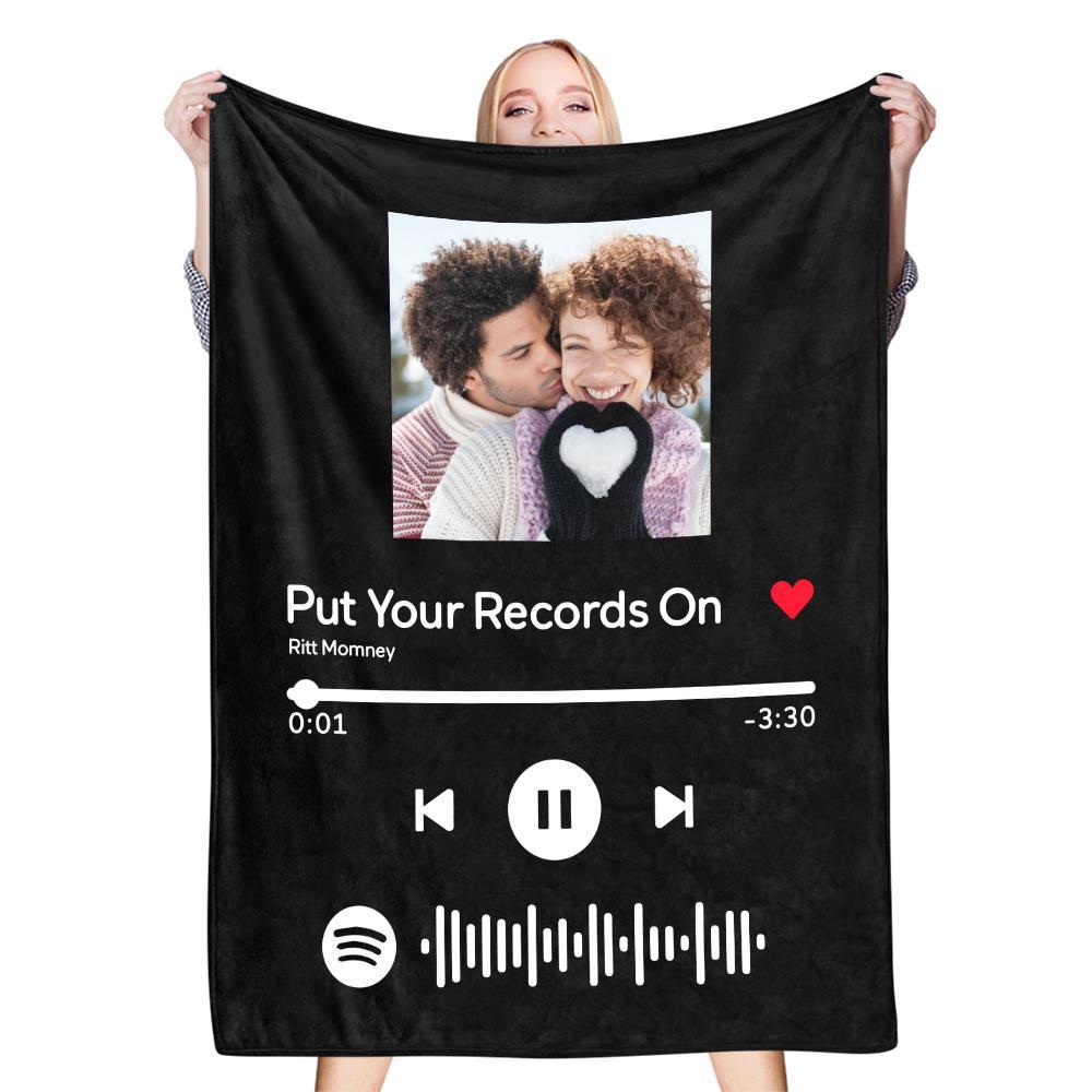 Custom Spotify code blanket with couple's photo, song lyrics and Spotify code, perfect gift