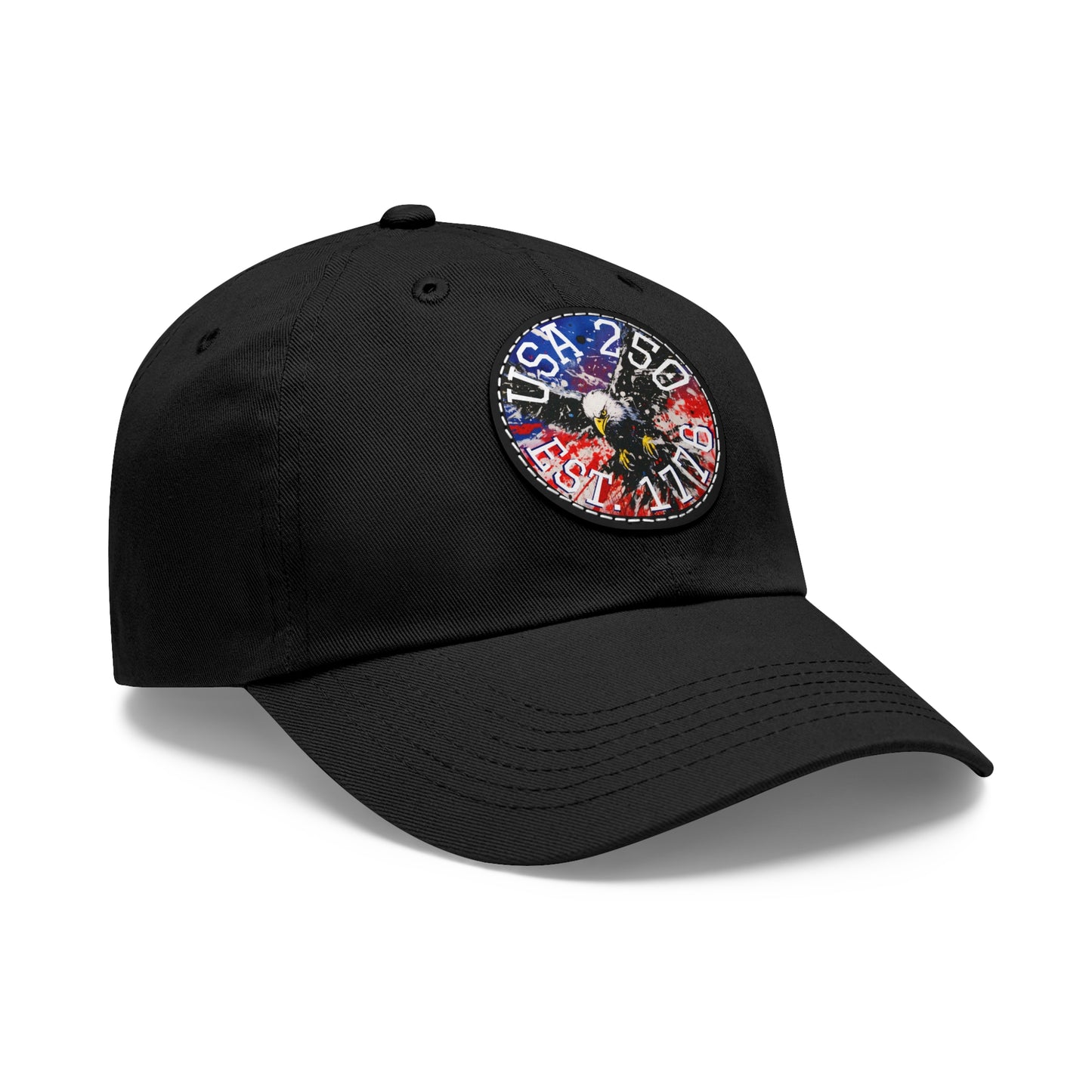 USA 25 Bald Eagle Leather Patch Dad Hat — Patriotic Round Patch Cap