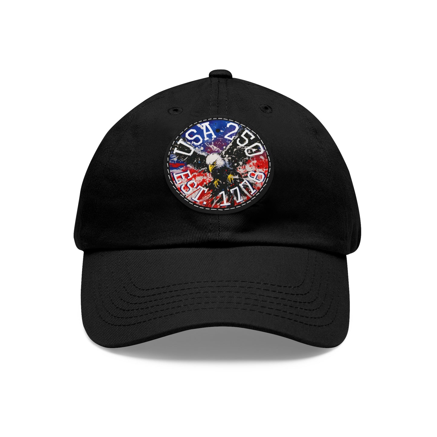 USA 25 Bald Eagle Leather Patch Dad Hat — Patriotic Round Patch Cap