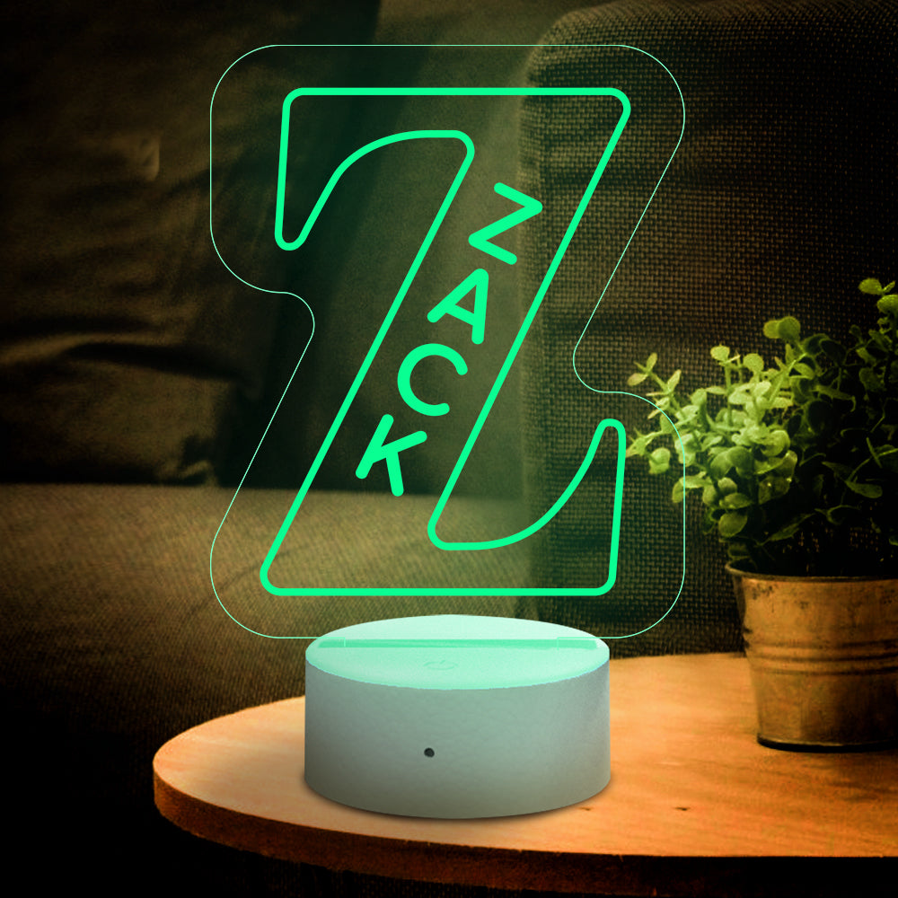 Custom "ZACK" LED Night Light, acrylic letter lamp, USB powered, home decor gift.