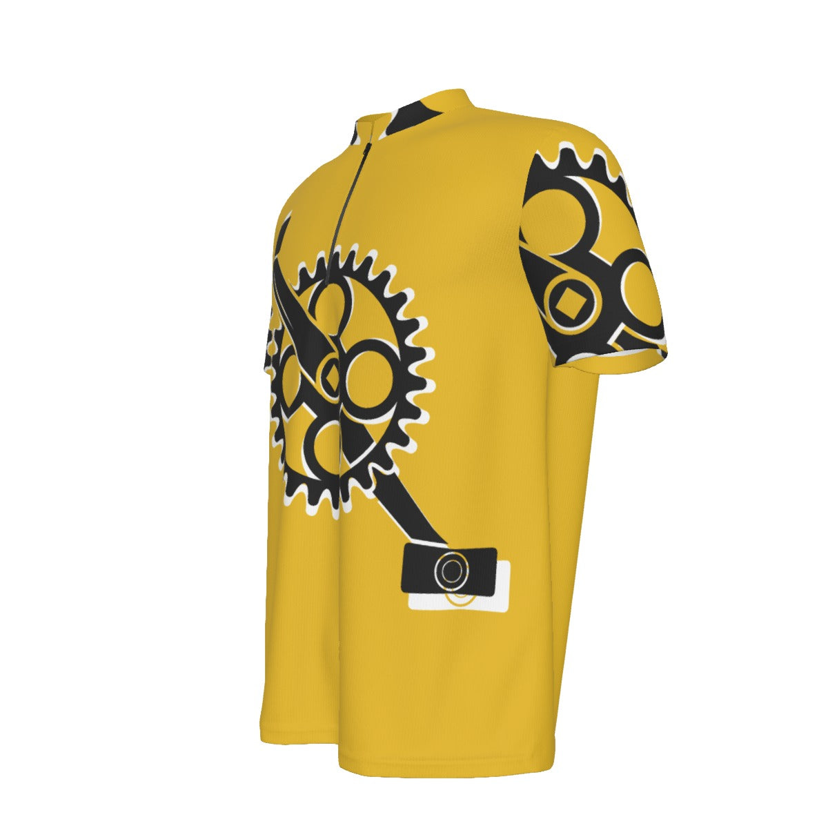 Leader Yellow Crankset All-over Print Men's MTB Jersey With Black Zipper