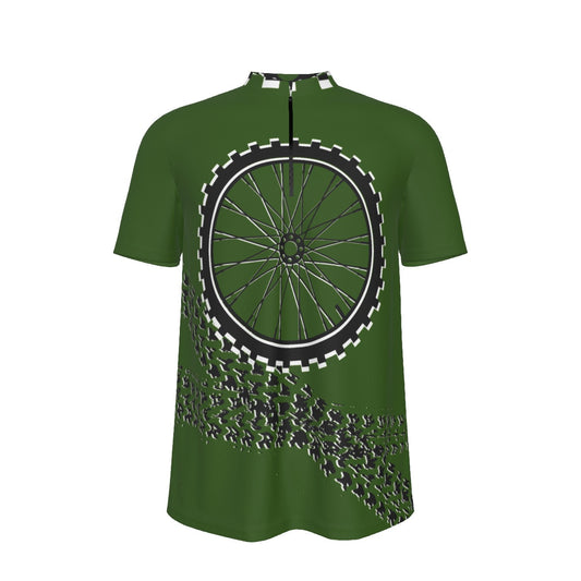 Green Tire Tracks All-over Print Men's MTB Jersey With Black Zipper