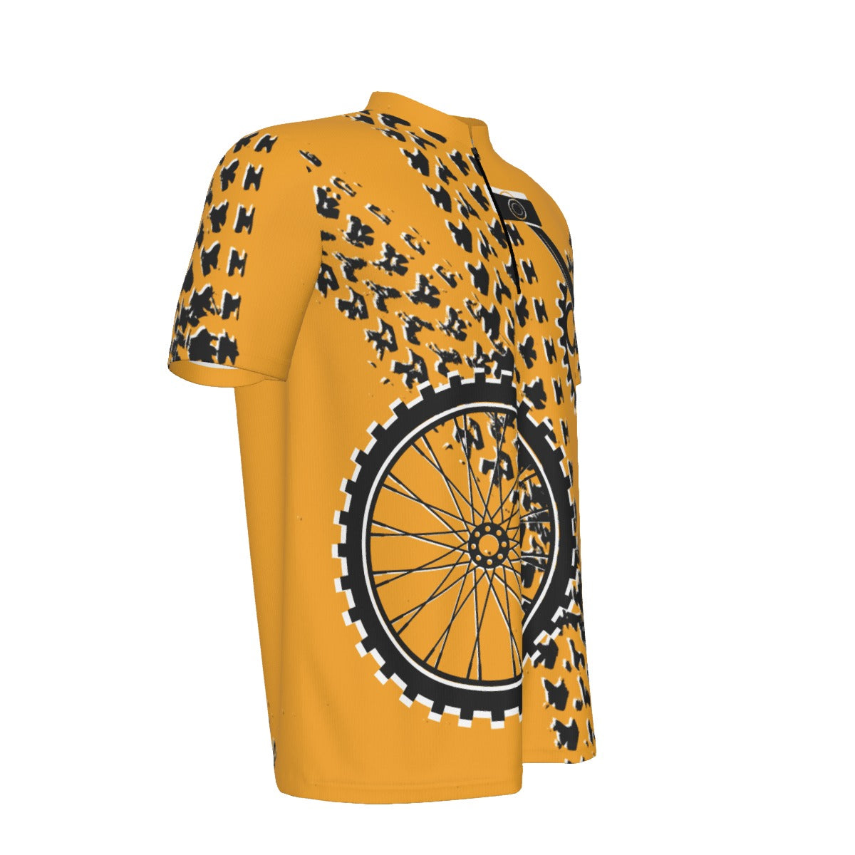 Yellow Crank & Tire Tracks All-over Print Men's MTB Jersey With Black Zipper