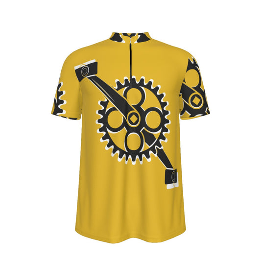 Leader Yellow Crankset All-over Print Men's MTB Jersey With Black Zipper