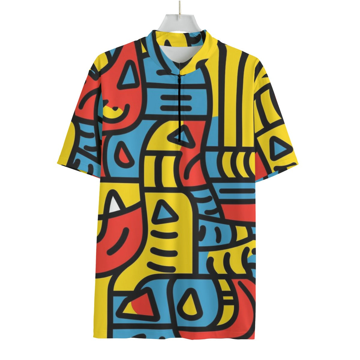 Colorful Abstract All-over Print Men's MTB Jersey With Black Zipper