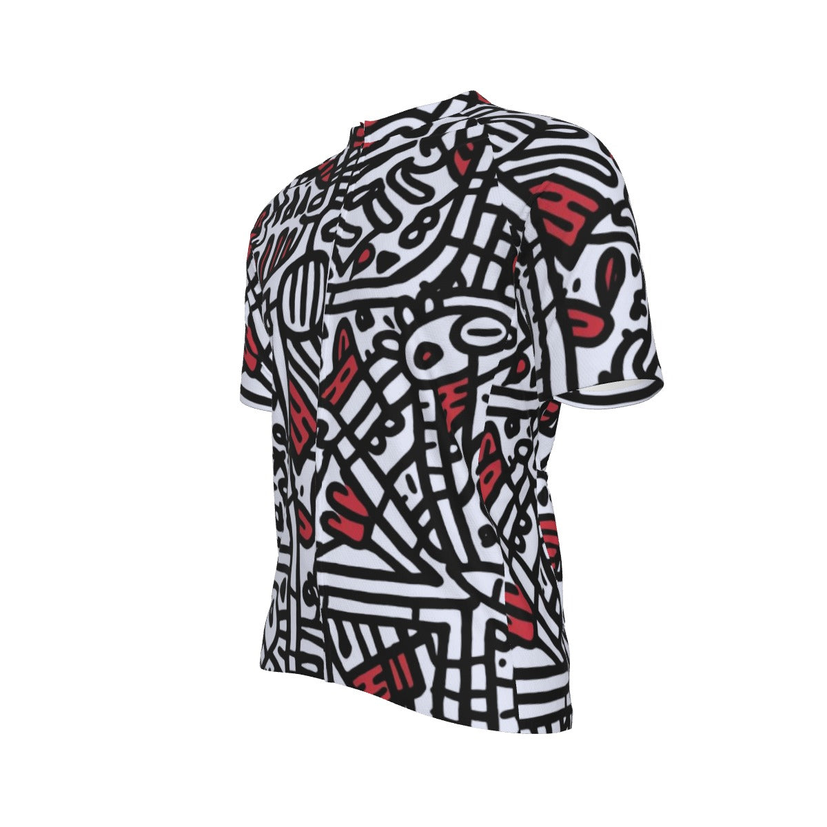 Graffiti Road: Abstract Red & Black All-Over Print Raglan Men's Cycling Jersey