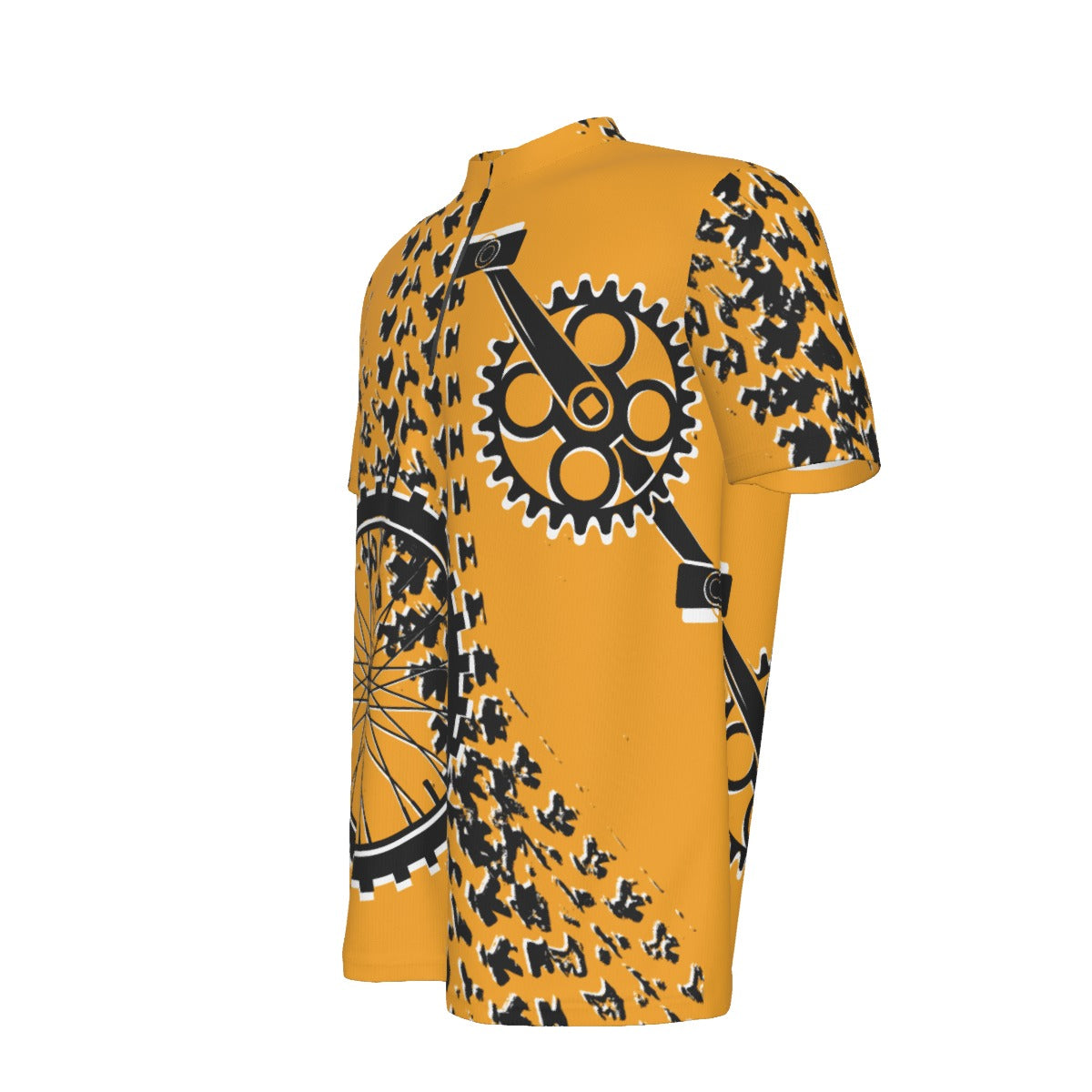 Yellow Crank & Tire Tracks All-over Print Men's MTB Jersey With Black Zipper