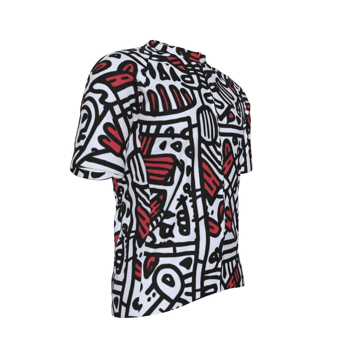 Graffiti Road: Abstract Red & Black All-Over Print Raglan Men's Cycling Jersey