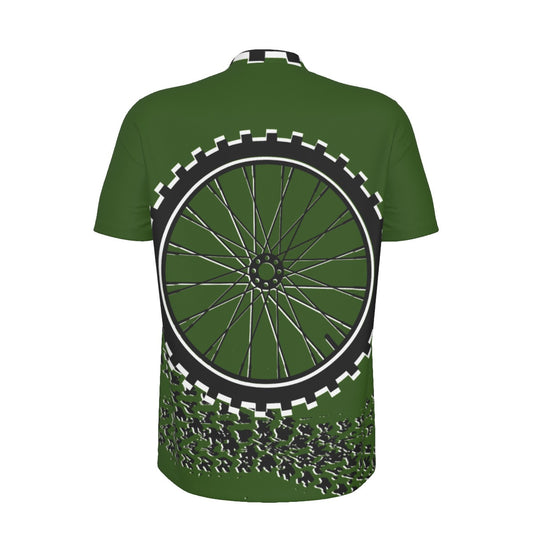 Green Tire Tracks All-over Print Men's MTB Jersey With Black Zipper