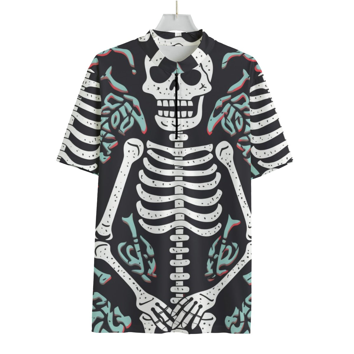 Skeleton All-over Print Men's MTB Jersey With Black Zipper