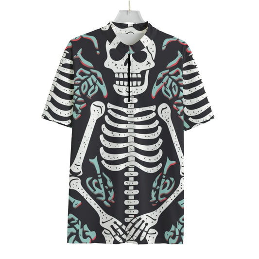 Skeleton All-over Print Men's MTB Jersey With Black Zipper