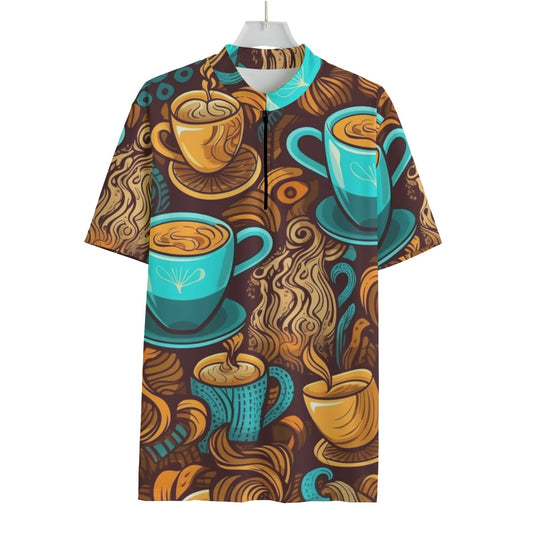 Caffeine Trails: Coffee Swirl MTB Jersey All-over Print Men's Billiard Cloth With Black Zipper