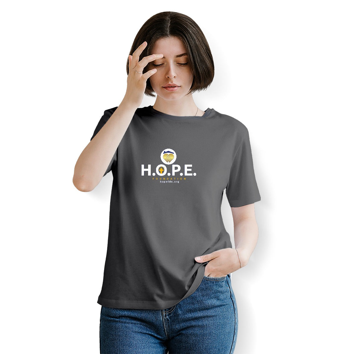 H.O.P.E. Foundation Women's Essential Crew Neck T-Shirt For The USA|180GSM Front & Back DTF