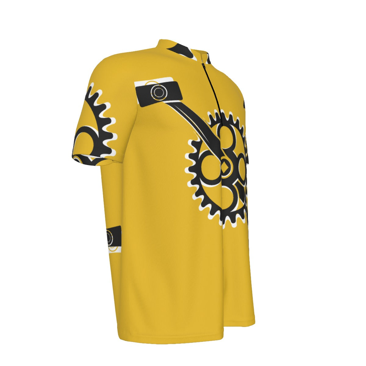 Leader Yellow Crankset All-over Print Men's MTB Jersey With Black Zipper
