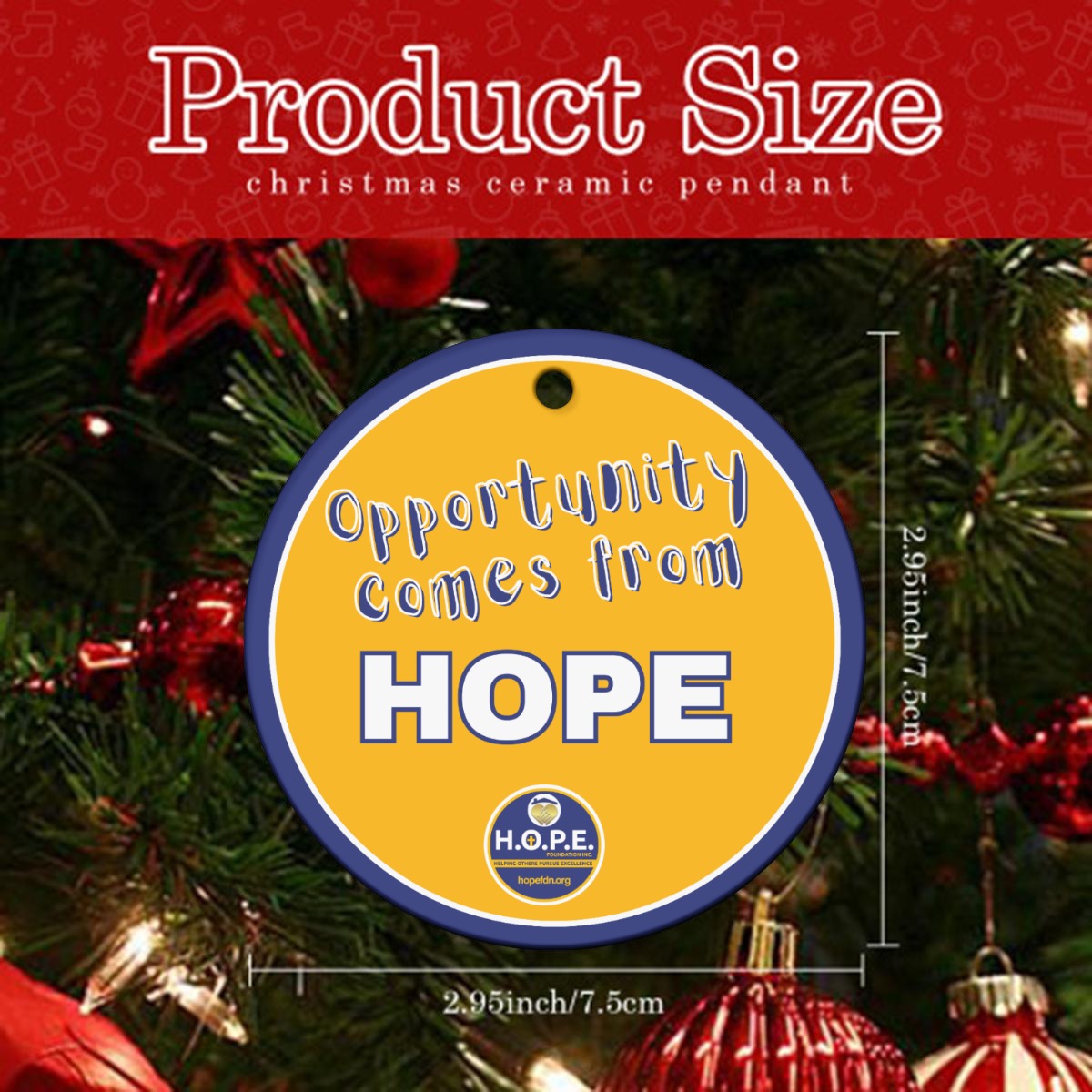 HOPE Opportunity Round Christmas Ceramic Decoration Ornaments