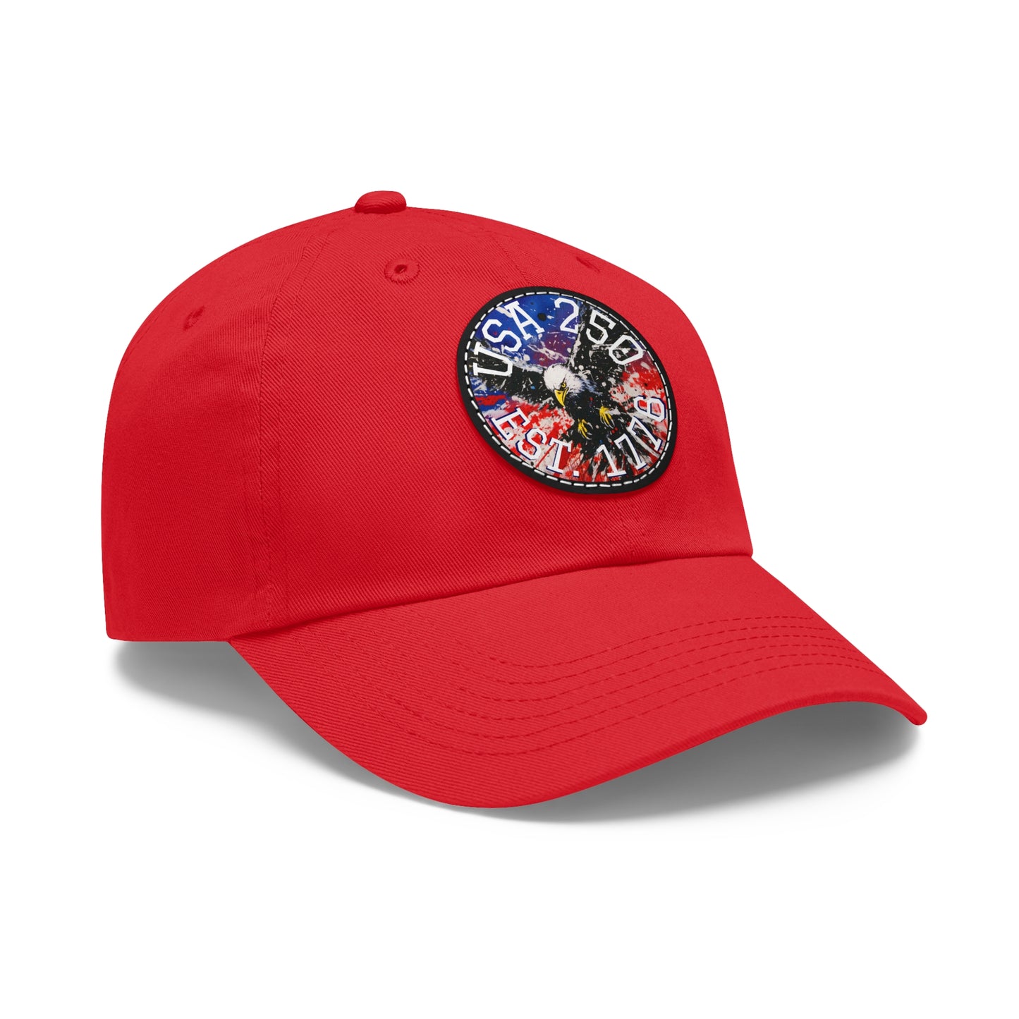 USA 25 Bald Eagle Leather Patch Dad Hat — Patriotic Round Patch Cap