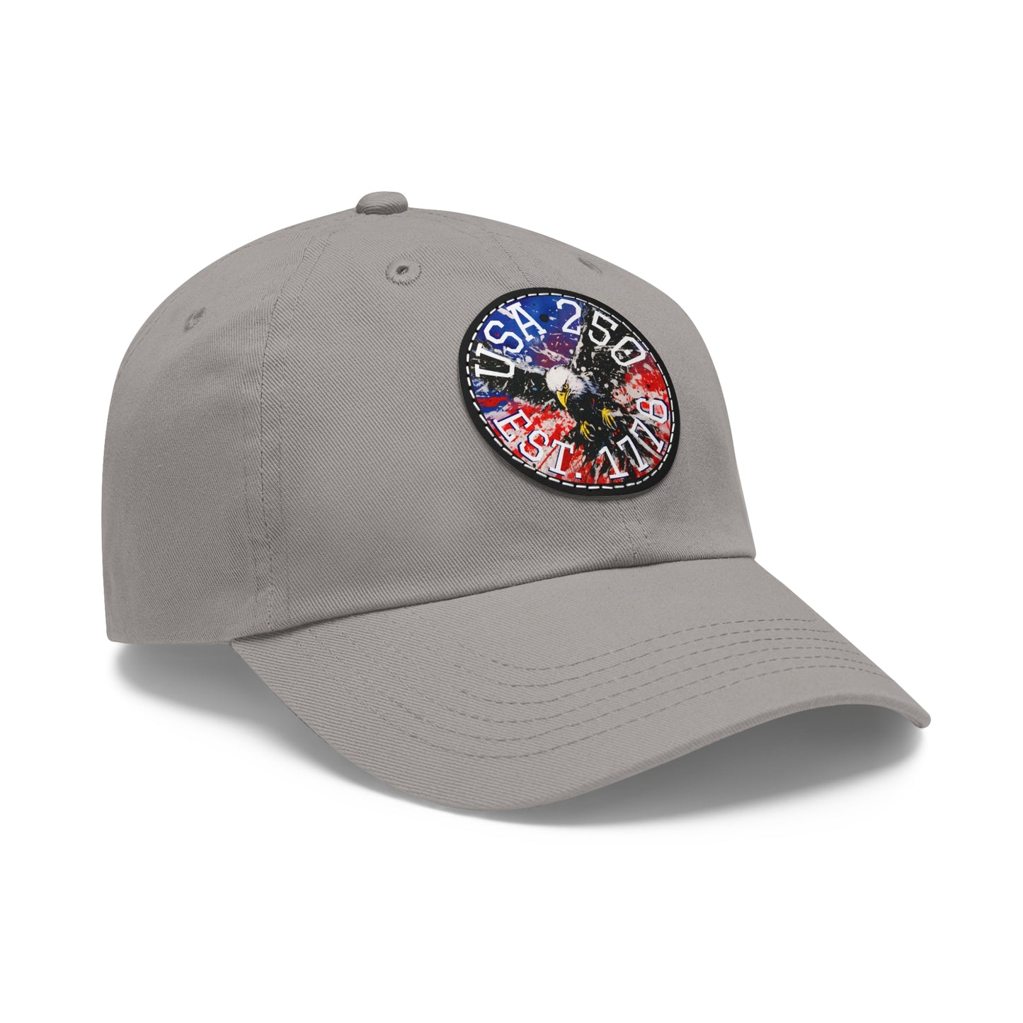 USA 25 Bald Eagle Leather Patch Dad Hat — Patriotic Round Patch Cap