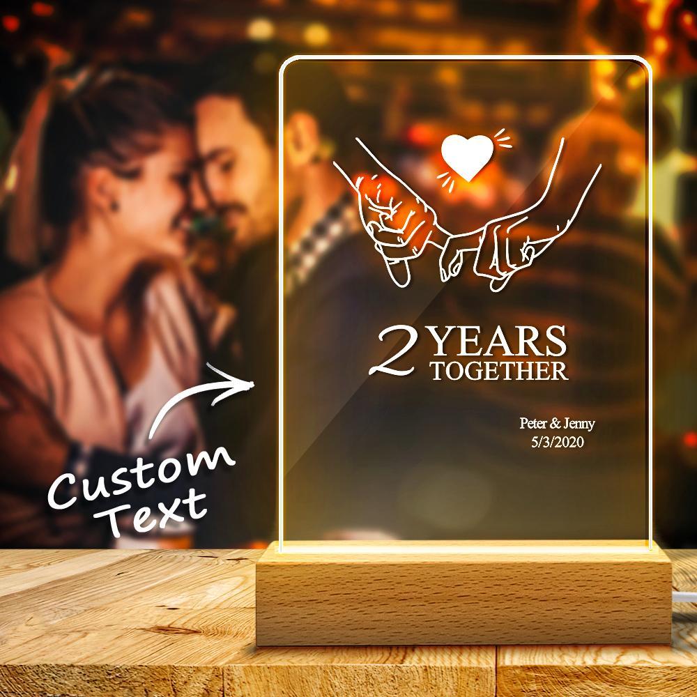 Custom 2nd Anniversary Night Light for Couples - Acrylic Table Lamp Gift