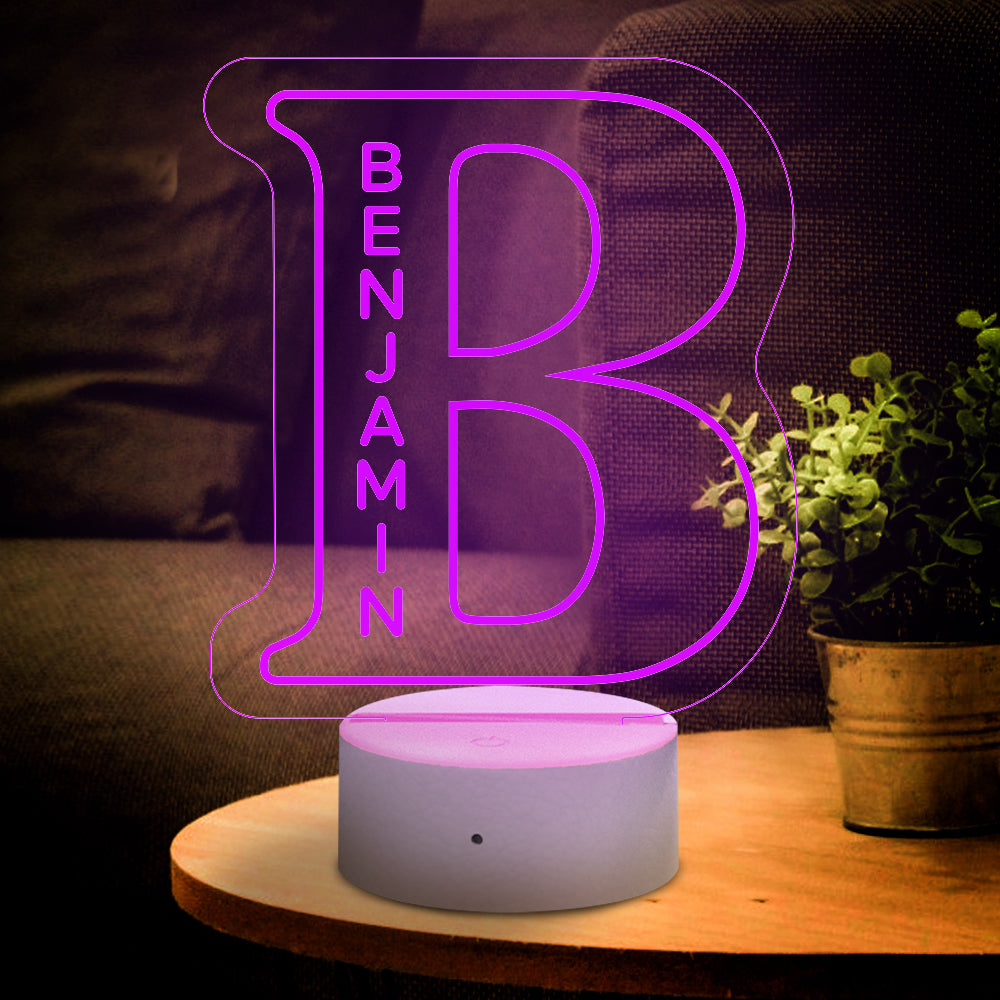 Custom B LED Night Light with Benjamin Name, Acrylic Letter Lamp, Personalized Gift