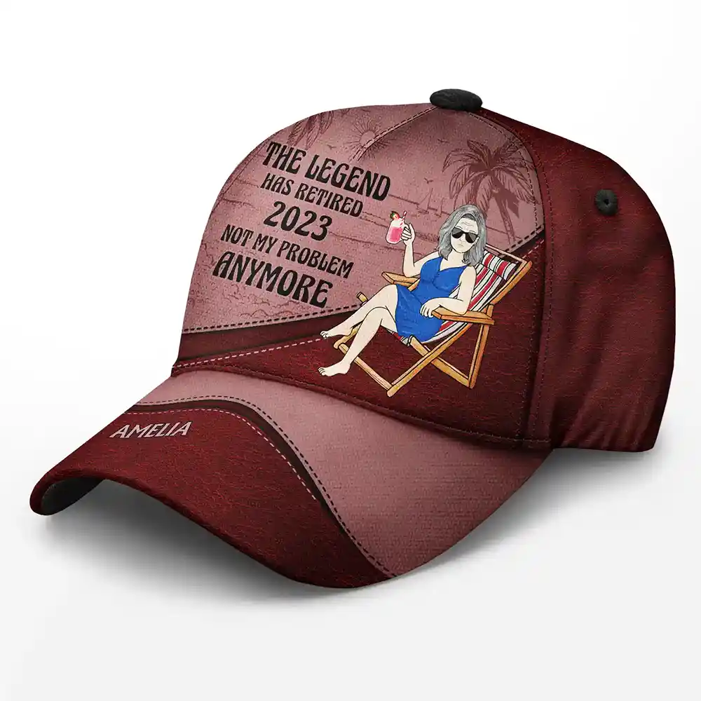 Vintage retirement classic cap with a relaxing scene, the legend has retired design, polyester-cotton blend