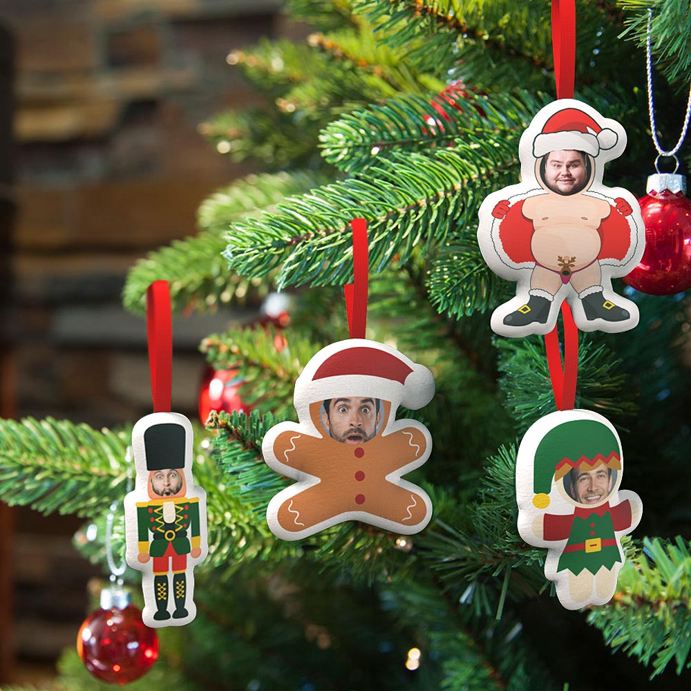 Personalized Christmas Hanging Decorations: Santa, Gingerbread Man, Elf, and Toy Soldier on a Christmas Tree