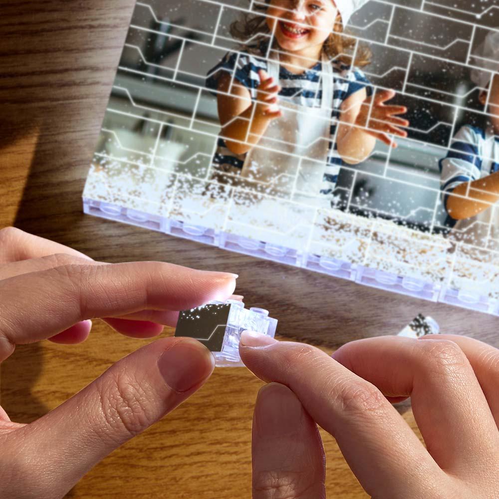 Assembling custom LED photo block with building brick, DIY gift for kids and adults, UV printed