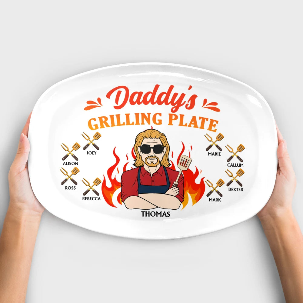 Daddy's Grilling Plate - Personalized Plate with Grilling Cartoon