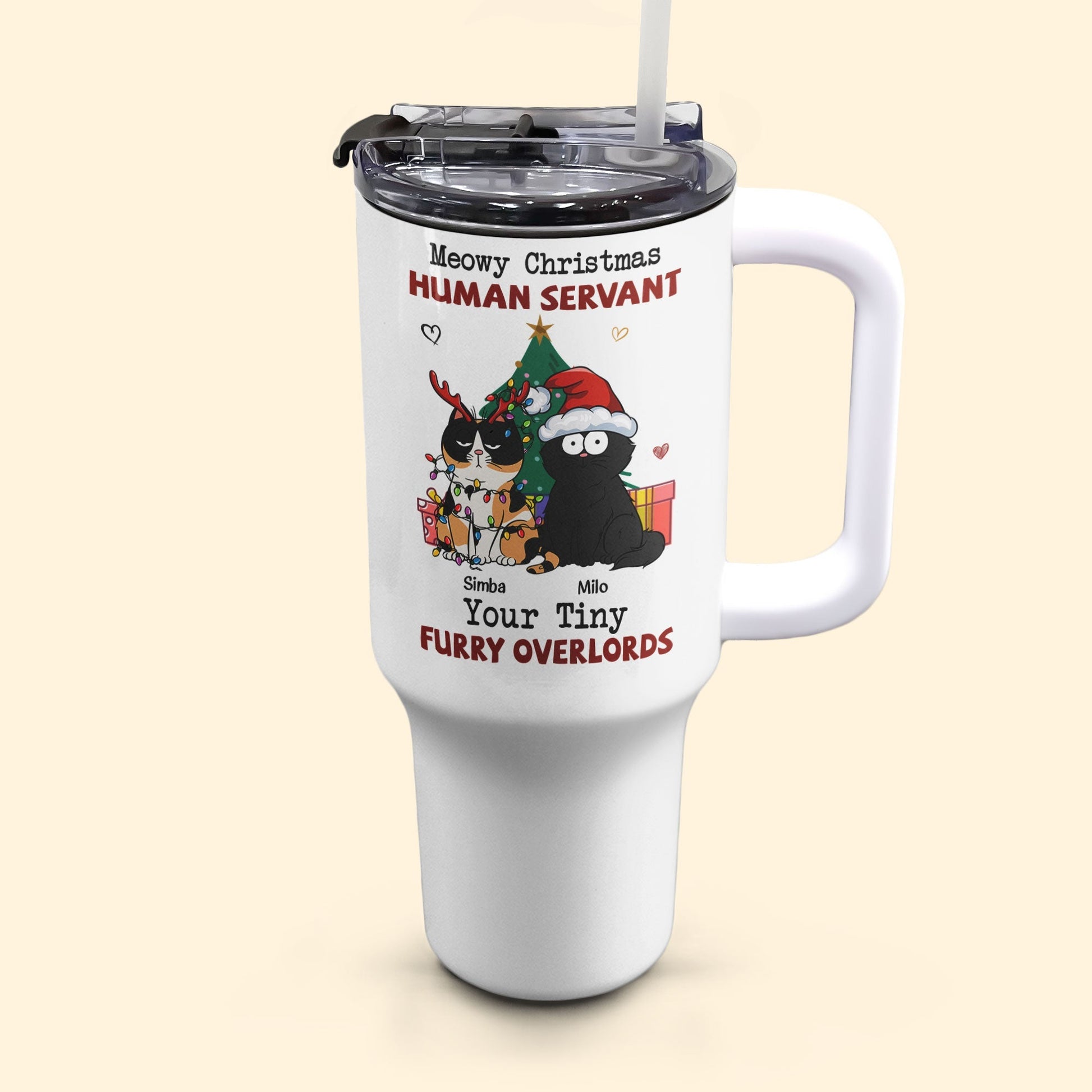 Meowy Christmas cat tumbler, 40oz stainless steel, personalized gift for cat lovers