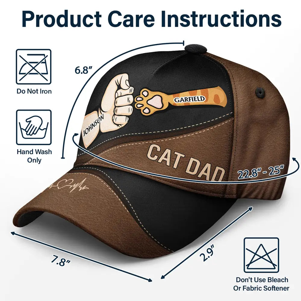 Personalized Cat Dad Classic Cap - Fist Bump Design, Brown and Black, Adjustable, Father's Day Gift