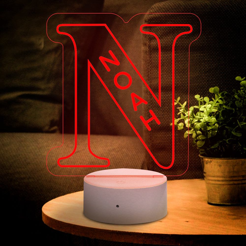 Custom "N" LED night light with "NOAH" name, acrylic lamp, USB powered, home decor gift.