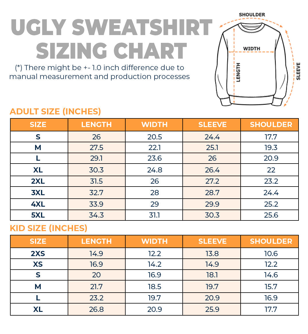 Ugly Christmas sweatshirt sizing chart for pet lovers, unisex wool jumper gift